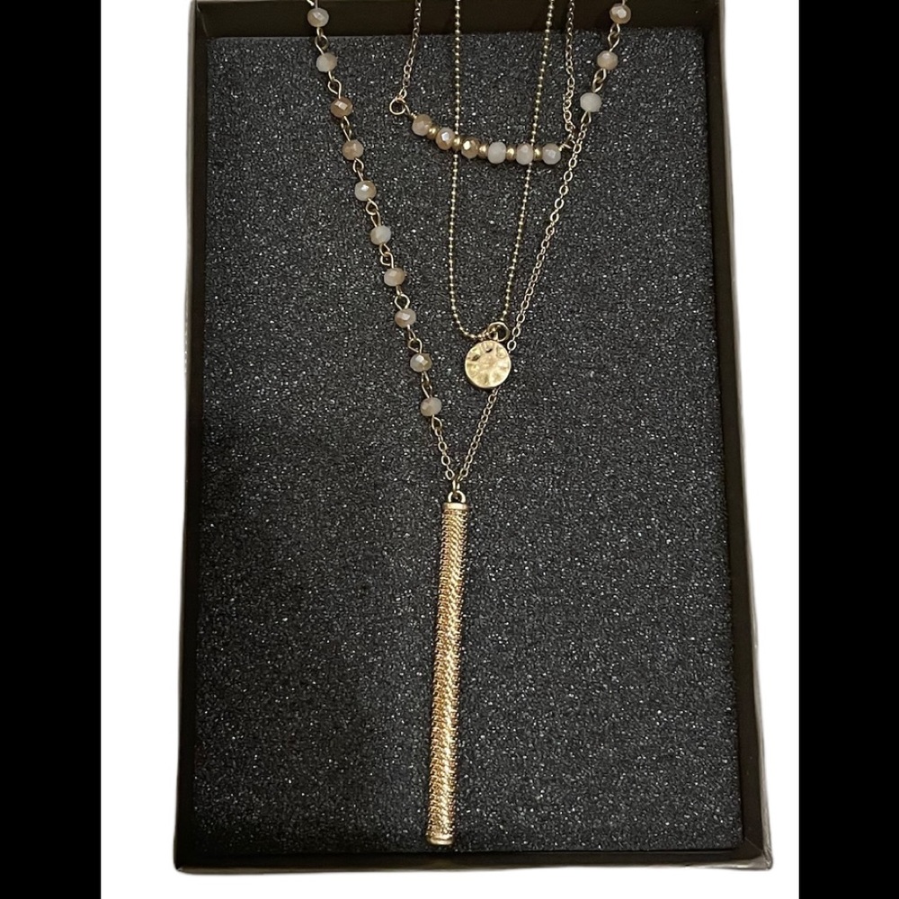 Nordstrom Canvas 3 Piece Layered Drop Bar And Charm Necklace NWT